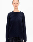 Checked Pattern Crewneck Knit, Dark Blue
