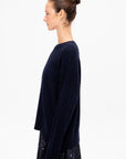 Checked Pattern Crewneck Knit, Dark Blue