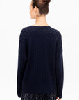 Checked Pattern Crewneck Knit, Dark Blue