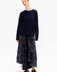 Checked Pattern Crewneck Knit, Dark Blue