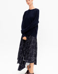 Checked Pattern Crewneck Knit, Dark Blue