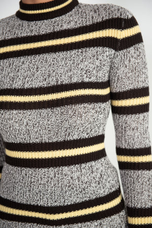 PLAN C - Crewneck Knit, Grey Stripe