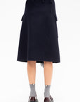Feather Insert Wool Midi Skirt, Blue Black