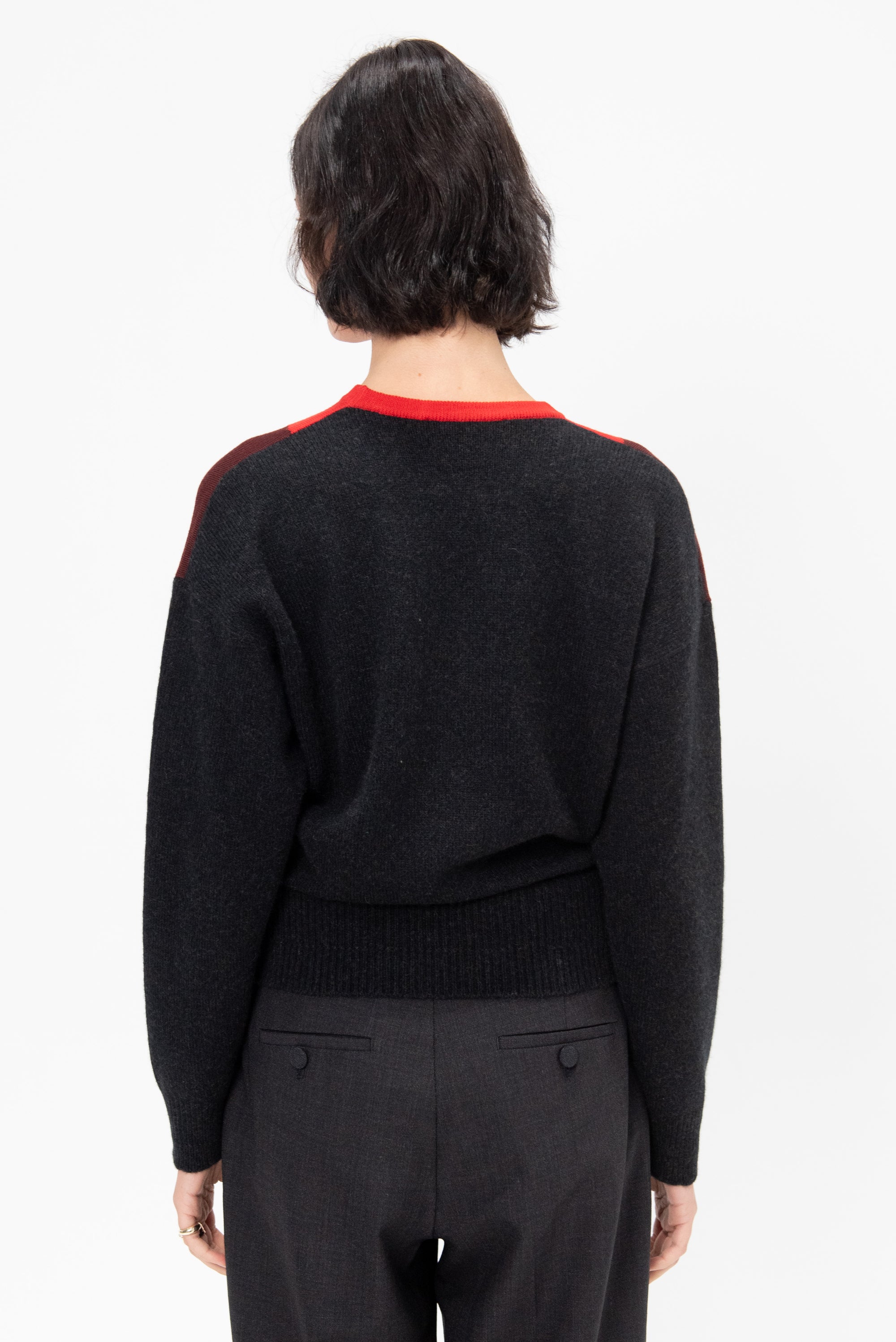 Intarsia Crew Neck Knit, Multi Black