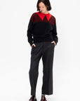 Intarsia Crew Neck Knit, Multi Black