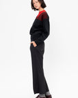 Intarsia Crew Neck Knit, Multi Black