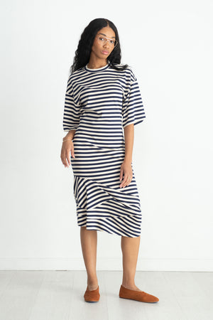 PLAN C - Short Sleeve Dress, Stripe