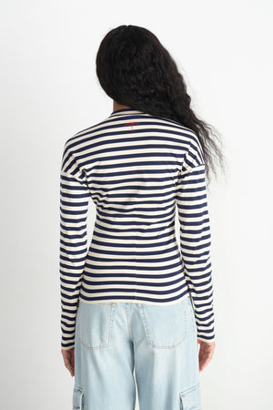 PLAN C - Drape Back Striped T-Shirt, Blue