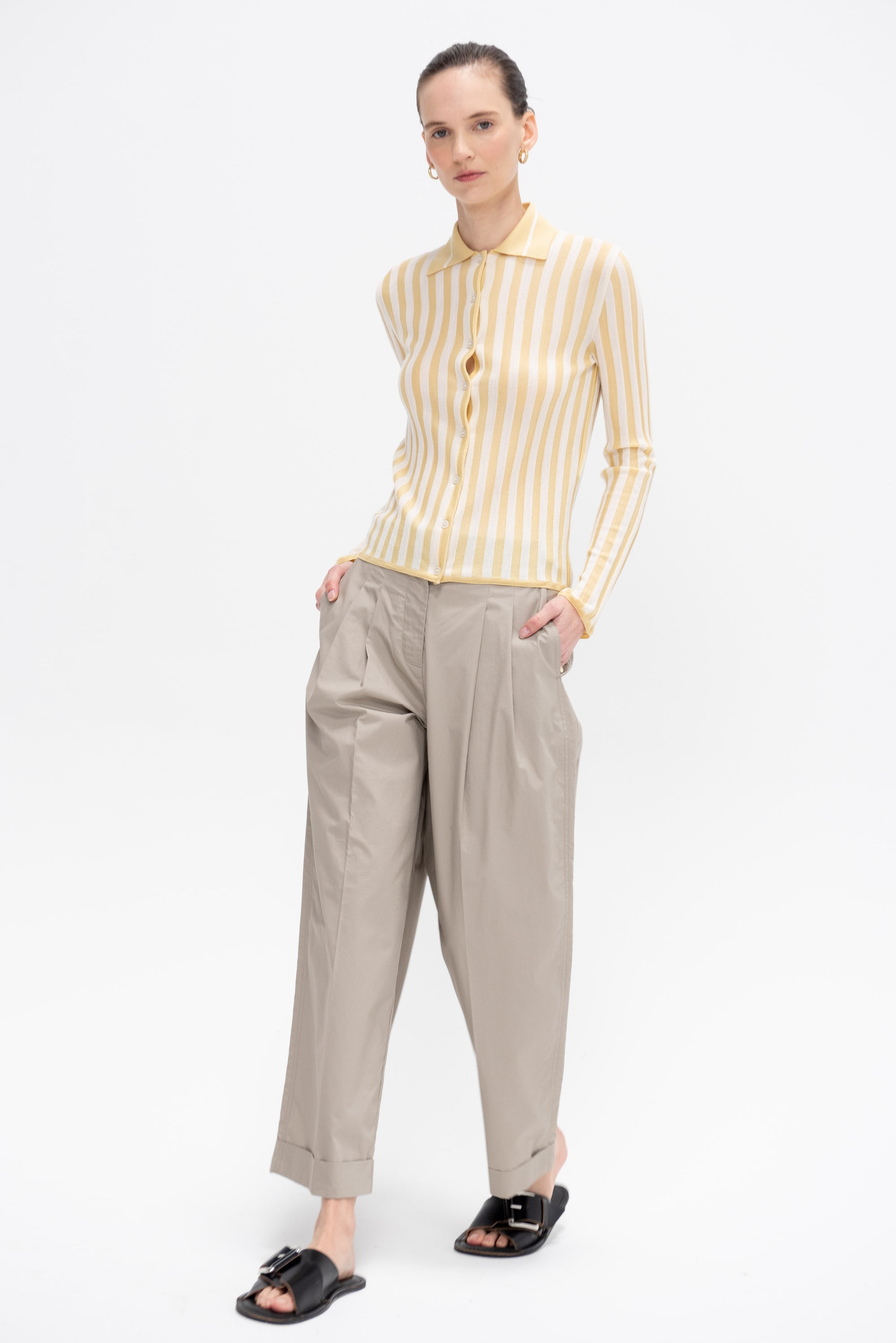 Shirt Collar Cardigan, Light Yellow