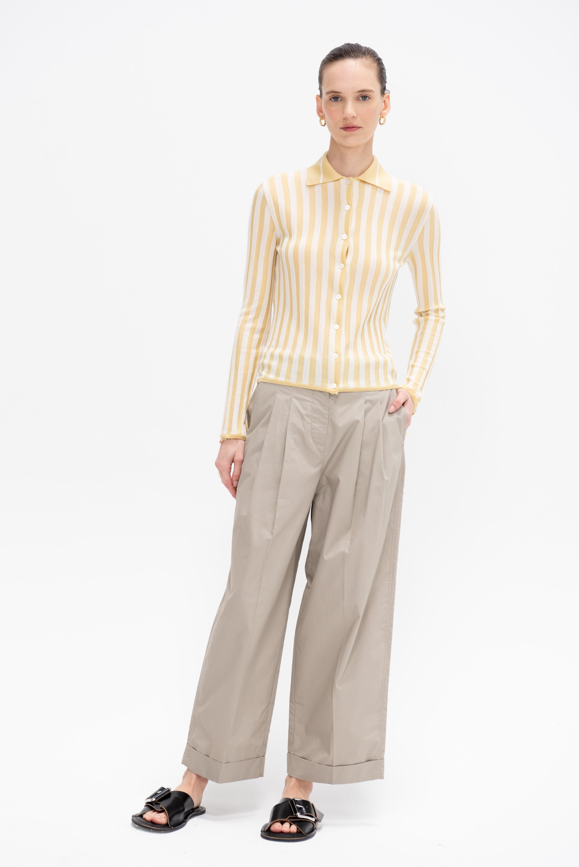 Shirt Collar Cardigan, Light Yellow