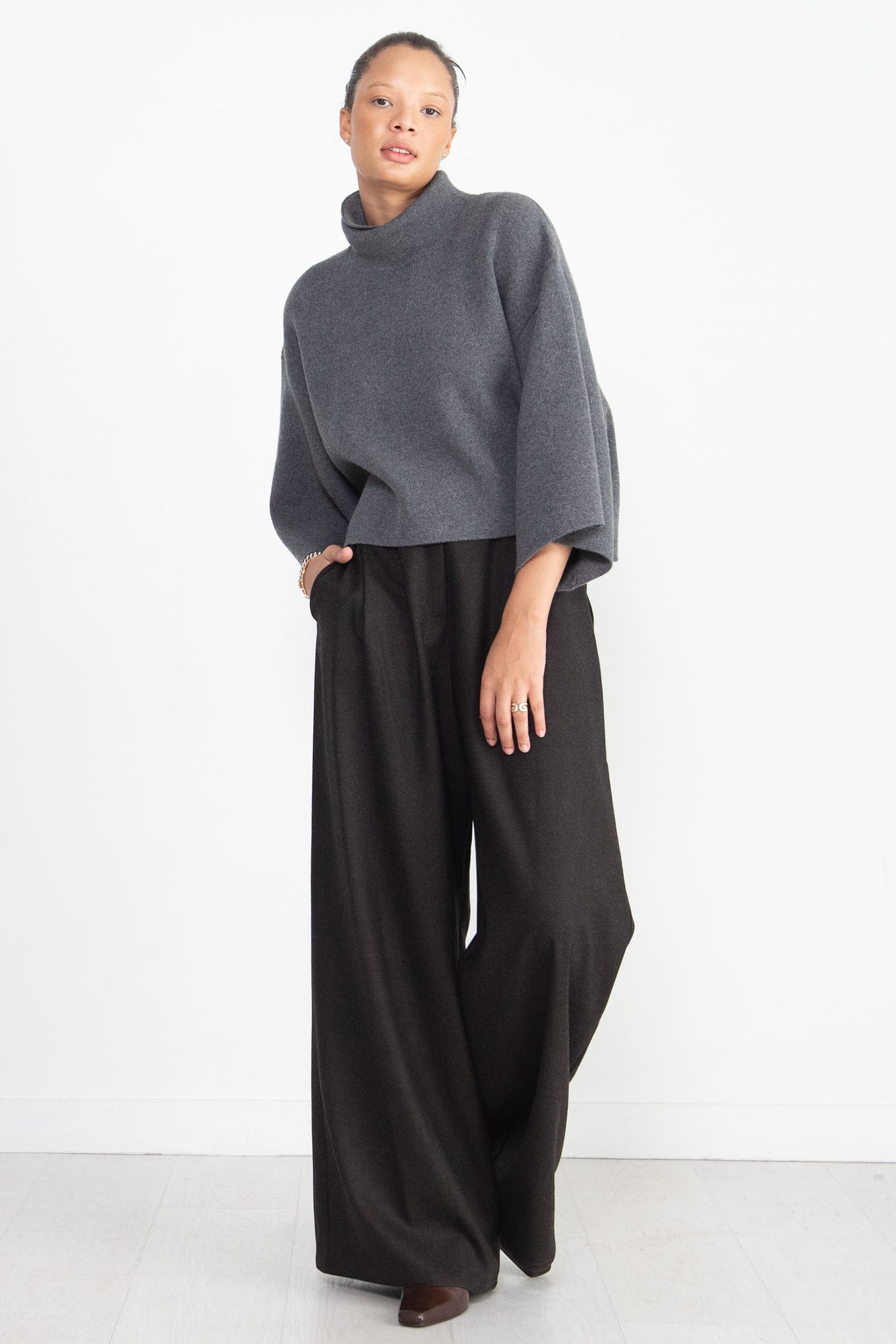 proenza schouler - Double Face Eco Cashmere Sweater, Grey Melange