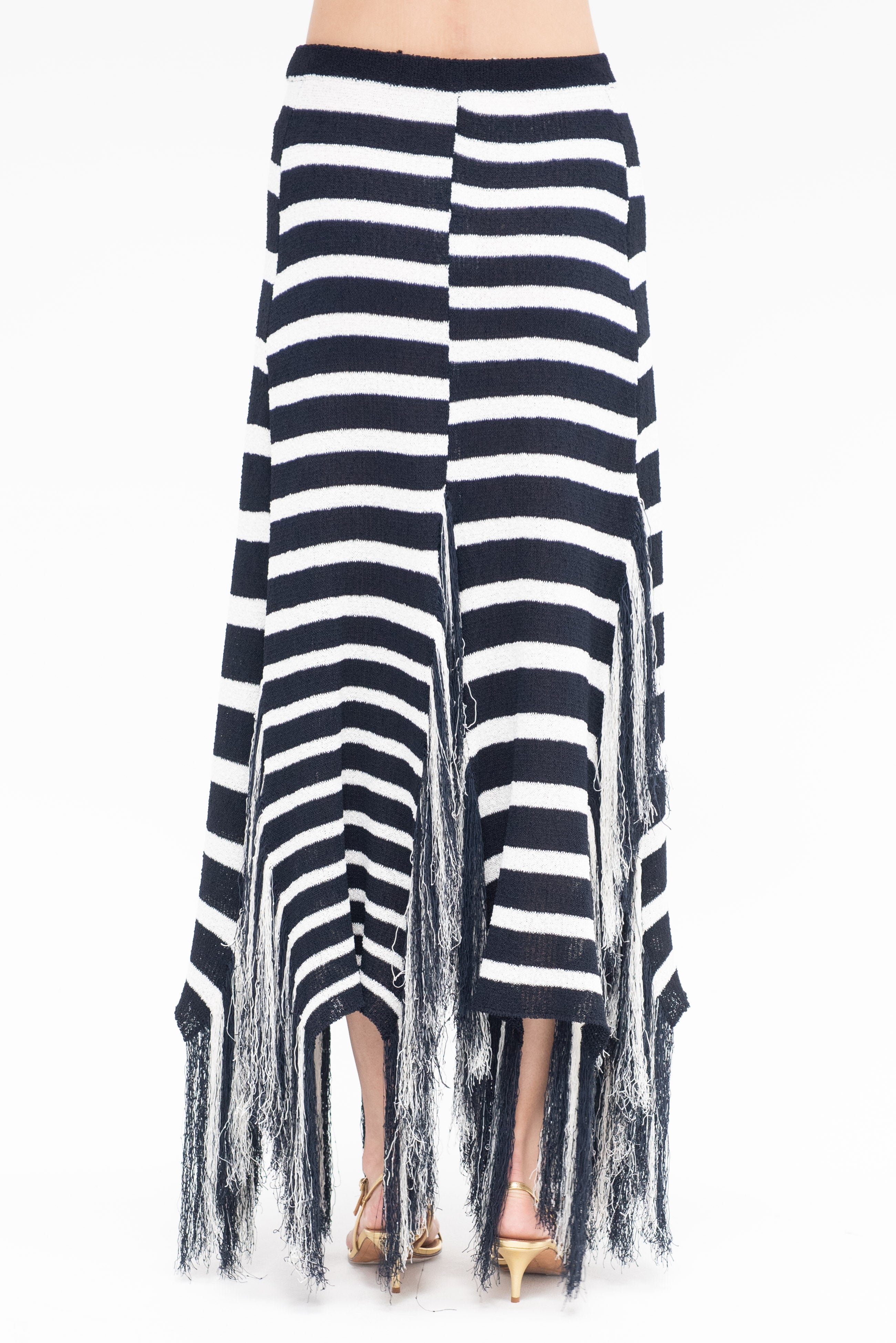 Proenza Schouler Skirt Yves Stripe Fringe Knit, Navy Multi