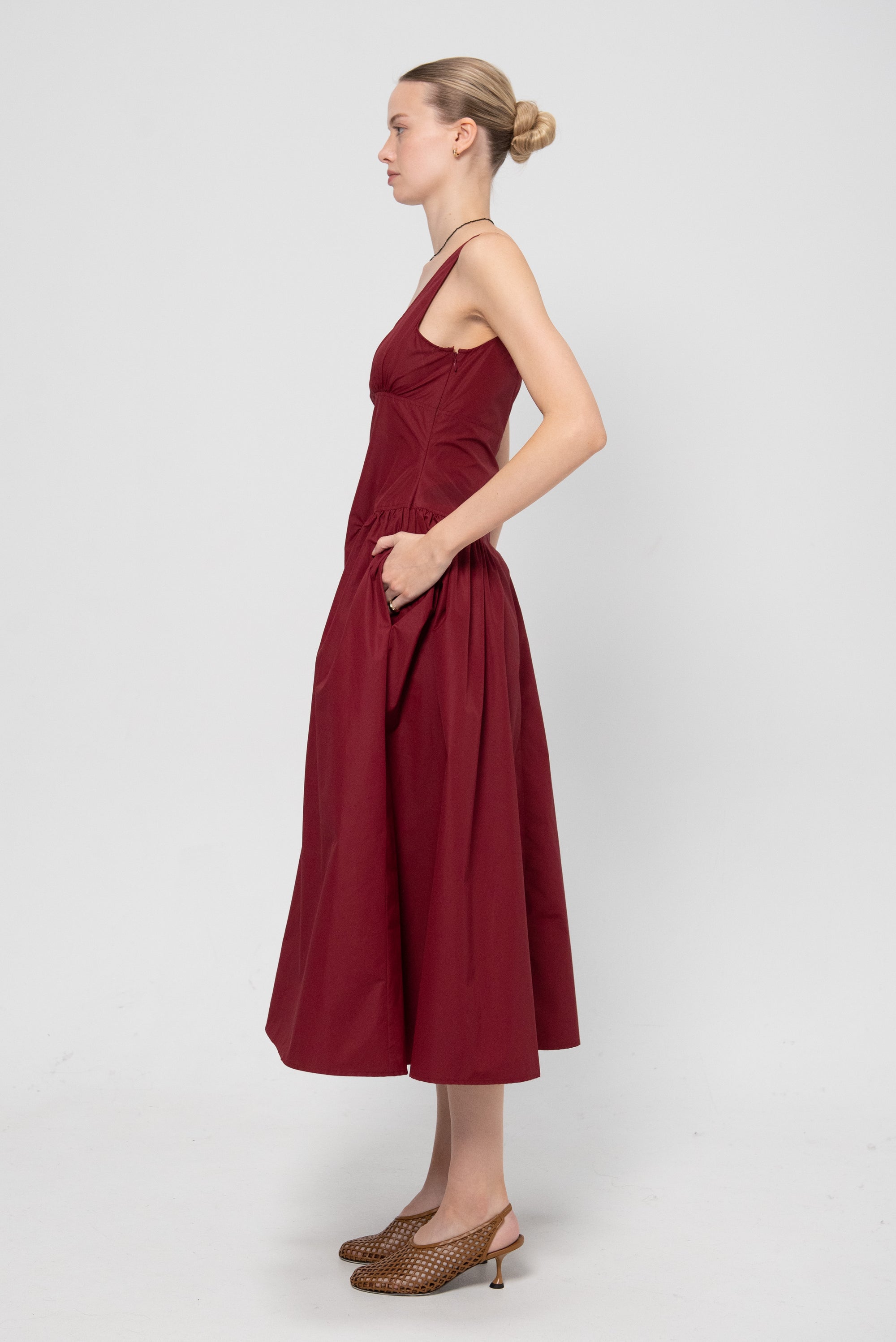 proenza schouler white label red dress Ainsley Dress in Tech Cotton Claret
