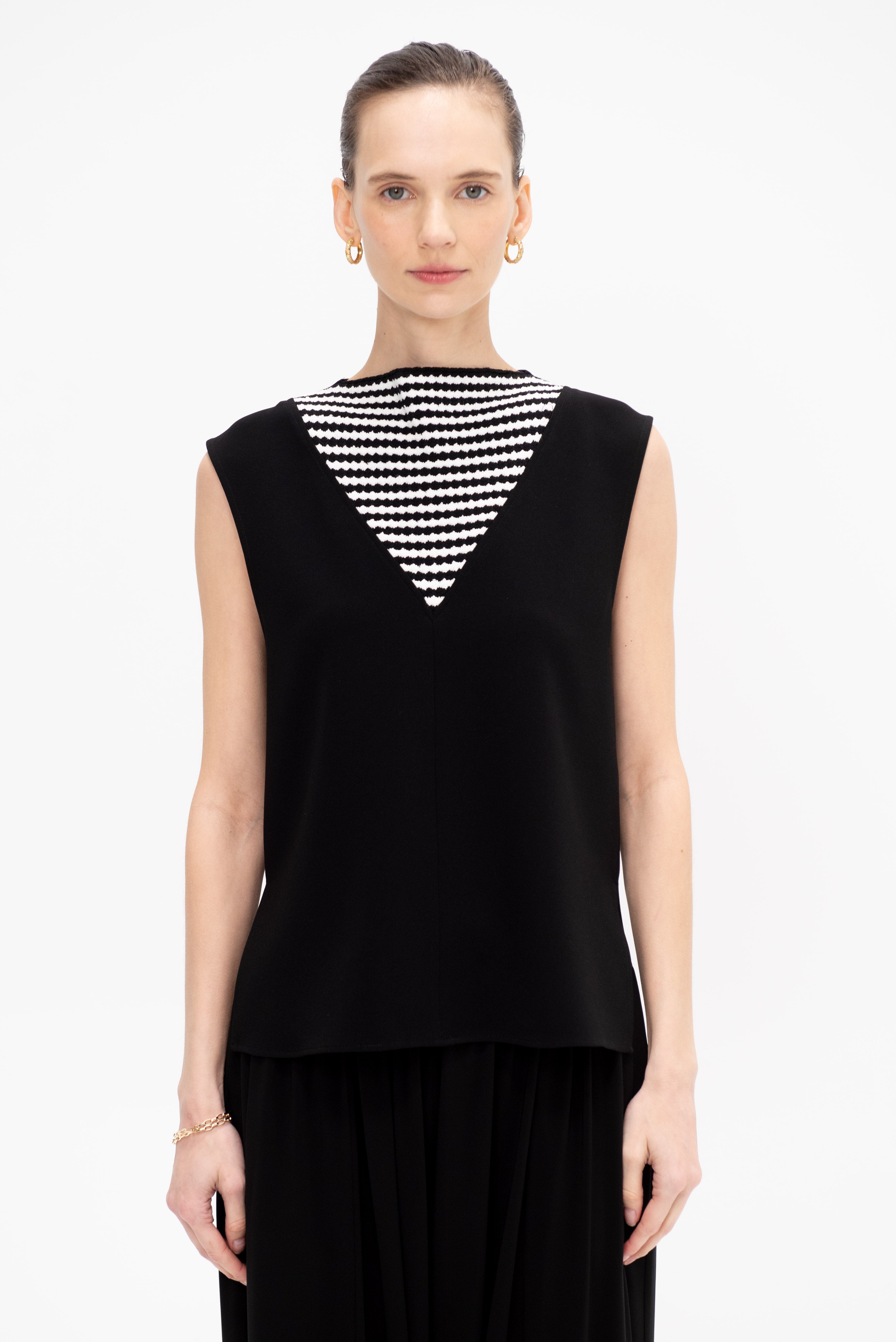 Proenza Schouler Prescott Top, Black Multi – Kick Pleat