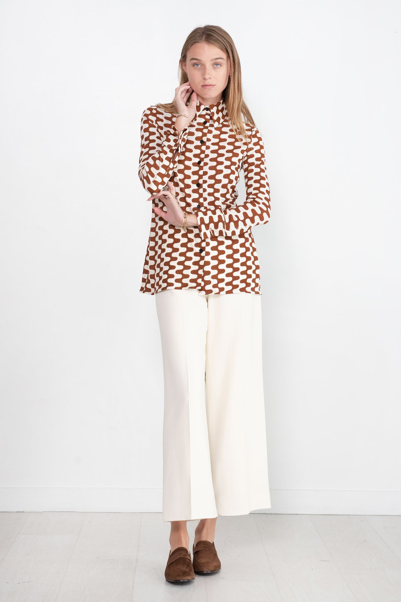 proenza schouler - Printed Matte Jersey Shirt, Wine & Ecru