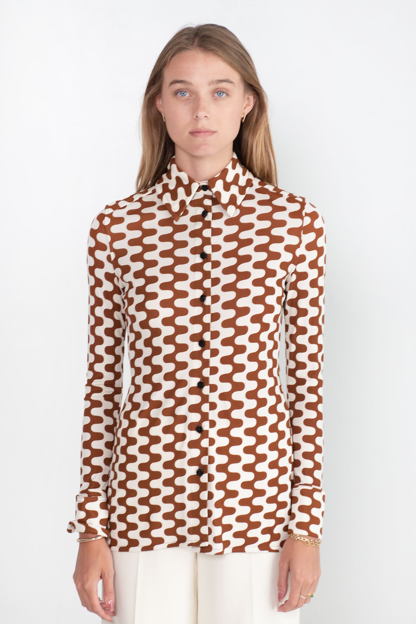 proenza schouler - Printed Matte Jersey Shirt, Wine & Ecru