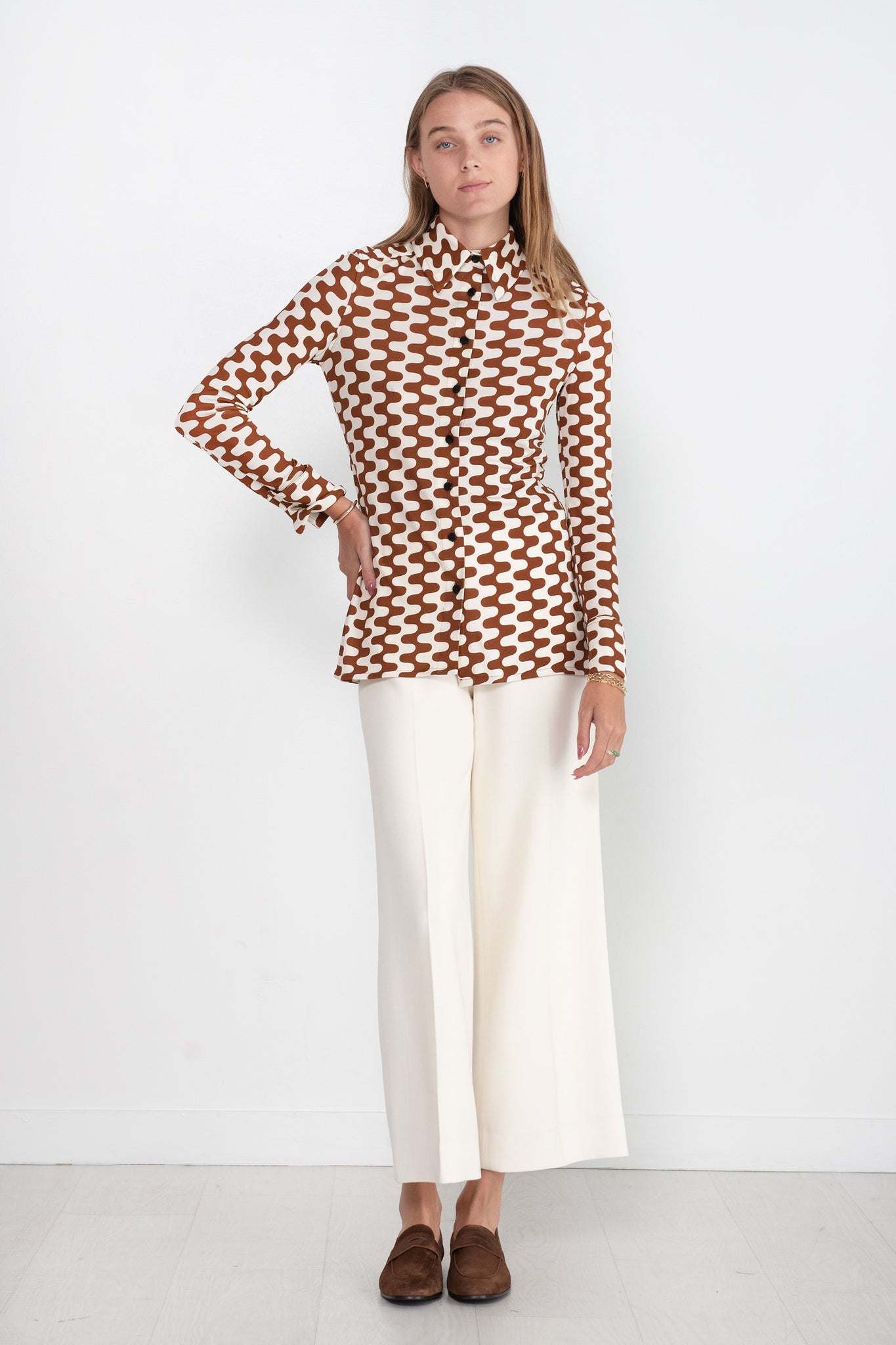 proenza schouler - Printed Matte Jersey Shirt, Wine & Ecru