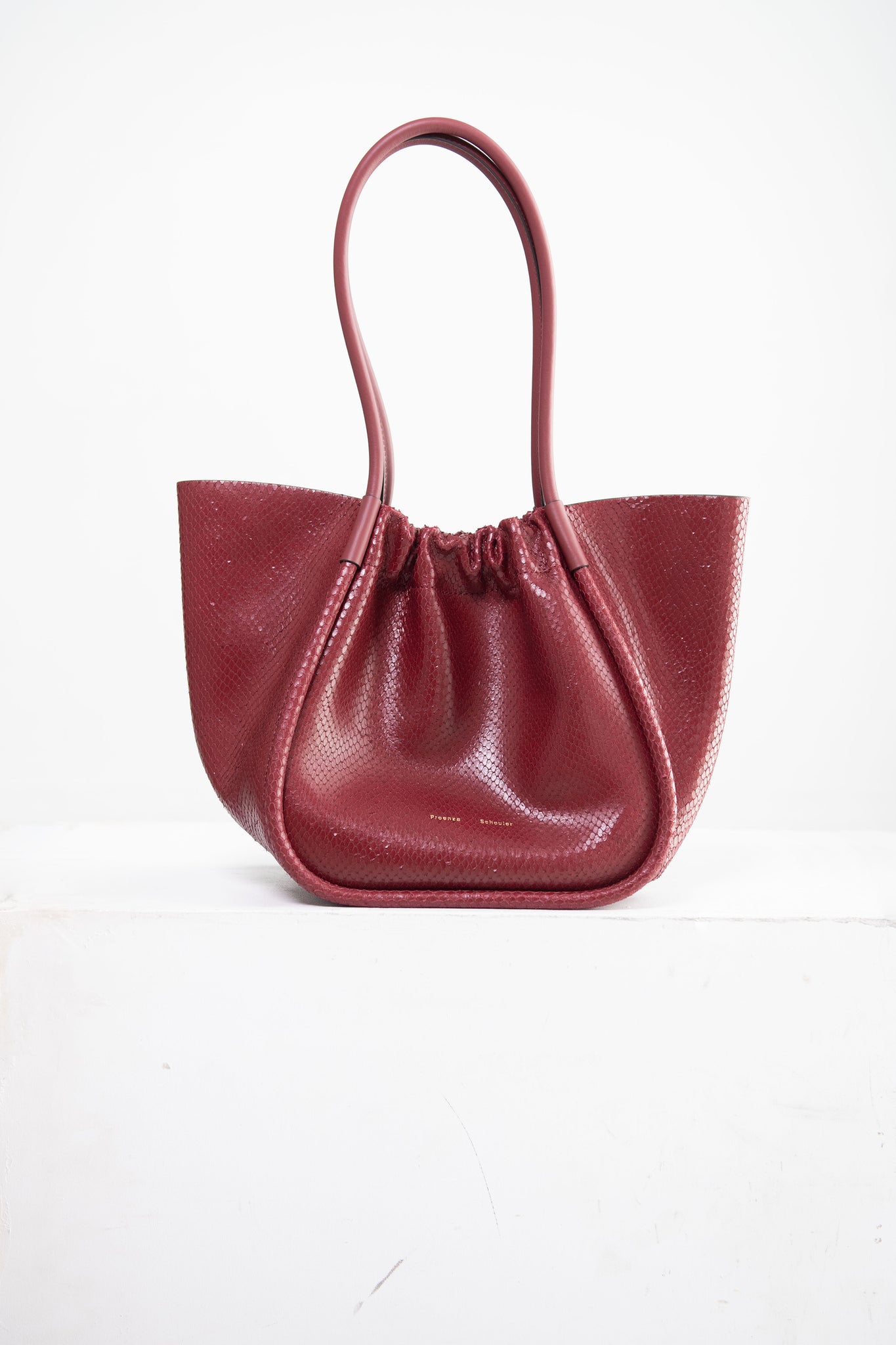 proenza schouler - Carved Python Large Ruched Tote, Bordeaux