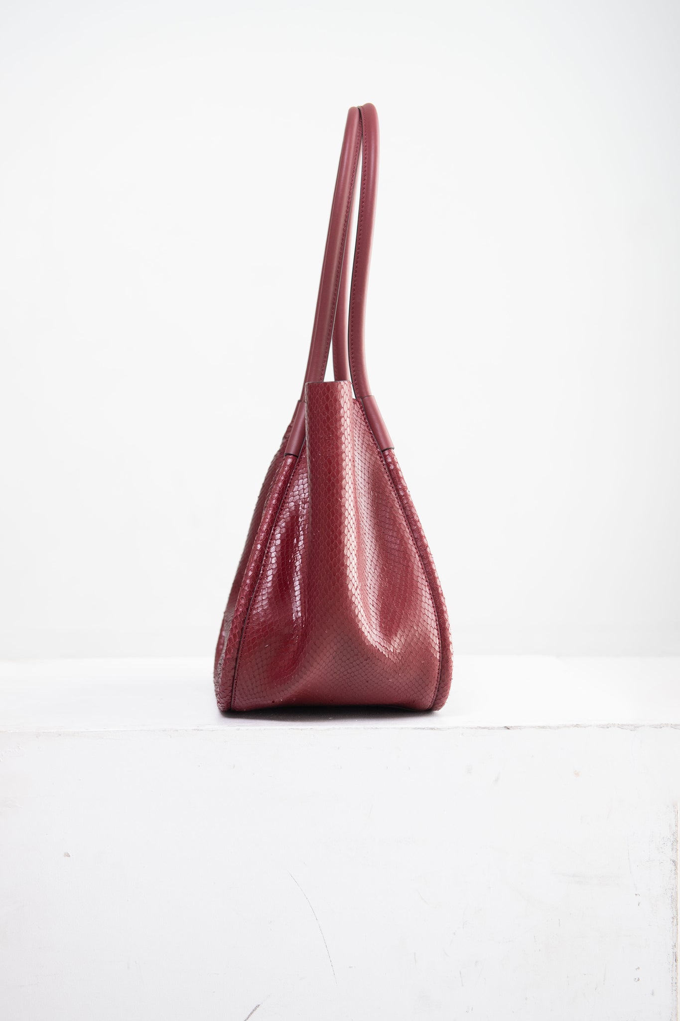 proenza schouler - Carved Python Large Ruched Tote, Bordeaux