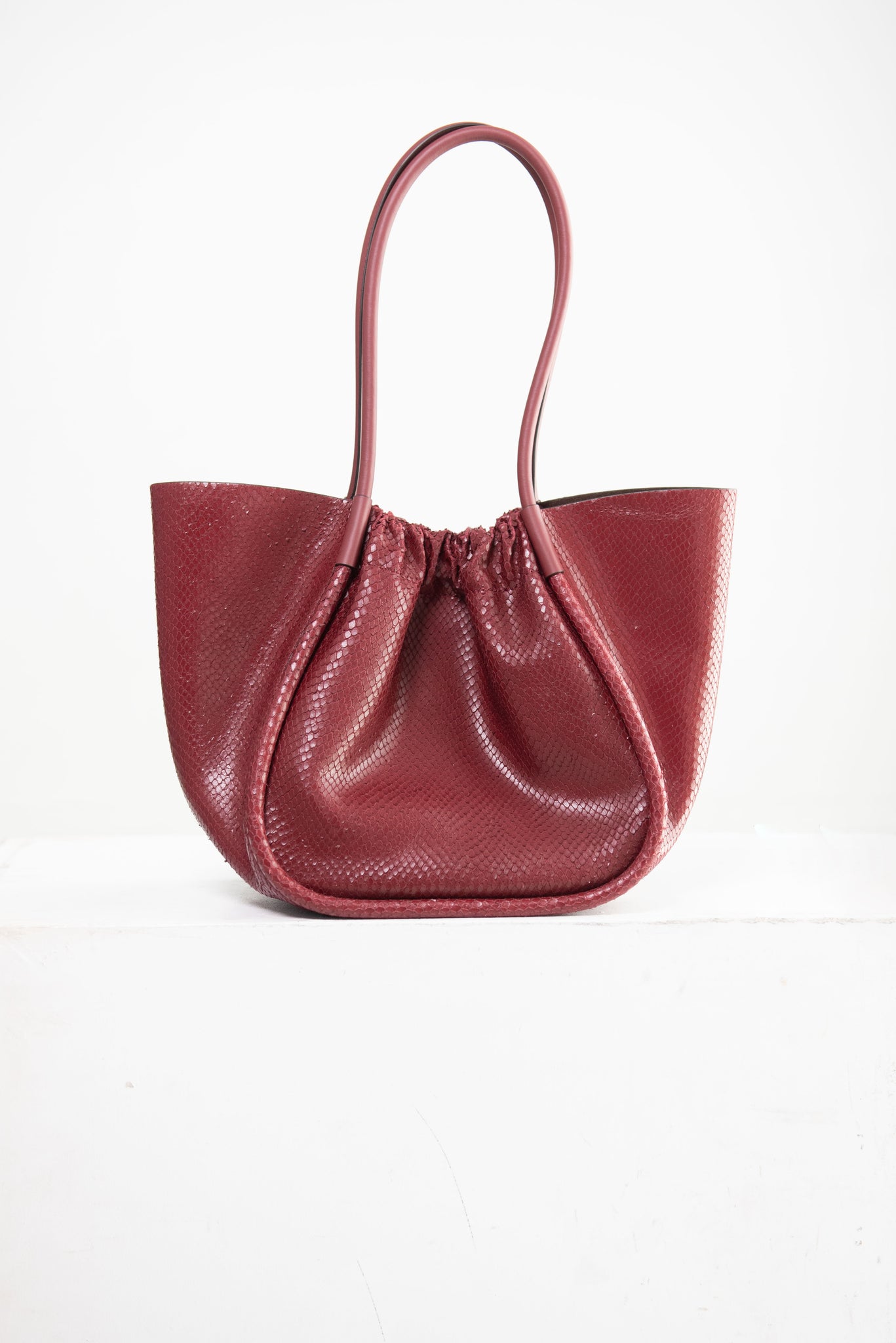 proenza schouler - Carved Python Large Ruched Tote, Bordeaux