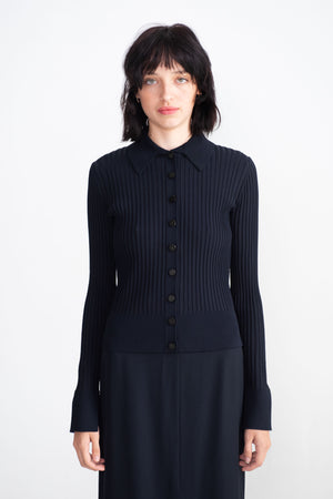 proenza schouler - Midweight Viscose Rib Cardigan, Midnight