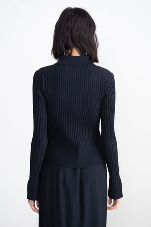 proenza schouler - Midweight Viscose Rib Cardigan, Midnight