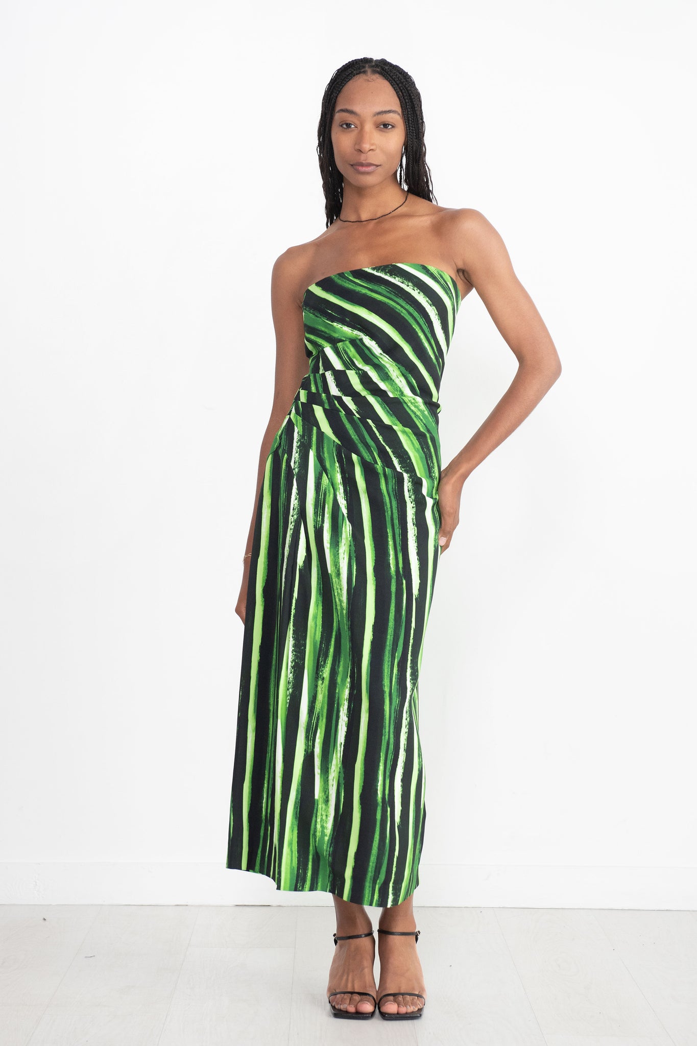 proenza schouler - Painted Stripe Strapless Dress, Fatigue Multi