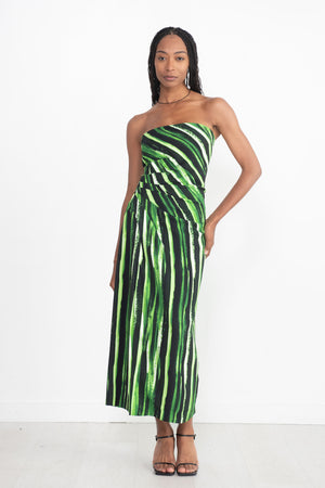 proenza schouler - Painted Stripe Strapless Dress, Fatigue Multi