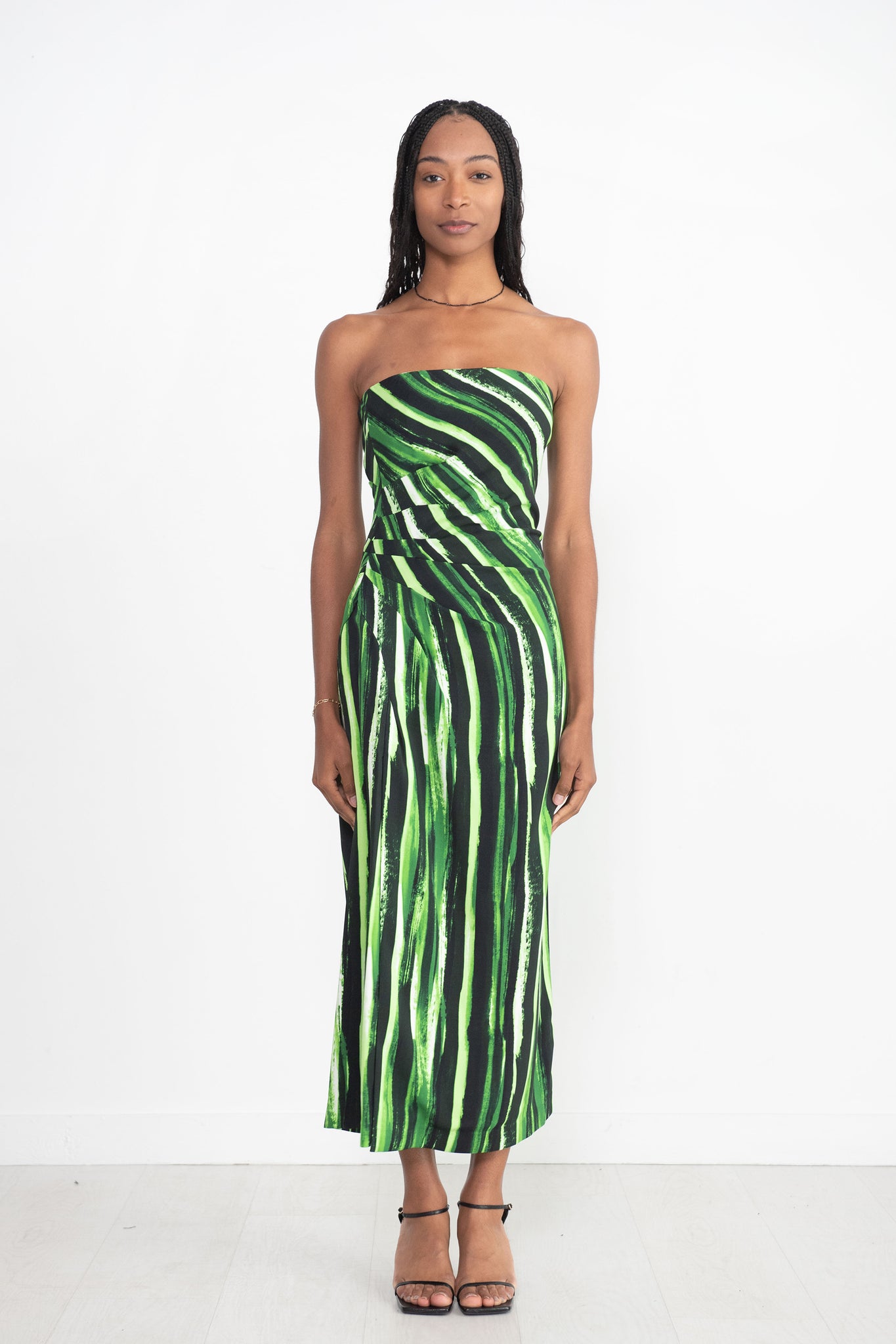 proenza schouler - Painted Stripe Strapless Dress, Fatigue Multi