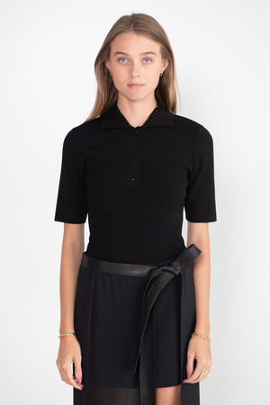 proenza schouler - Silk Viscose Polo Bodysuit, Black