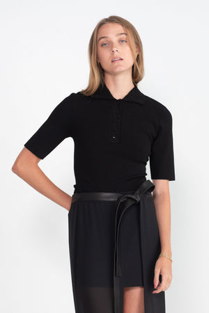 proenza schouler - Silk Viscose Polo Bodysuit, Black