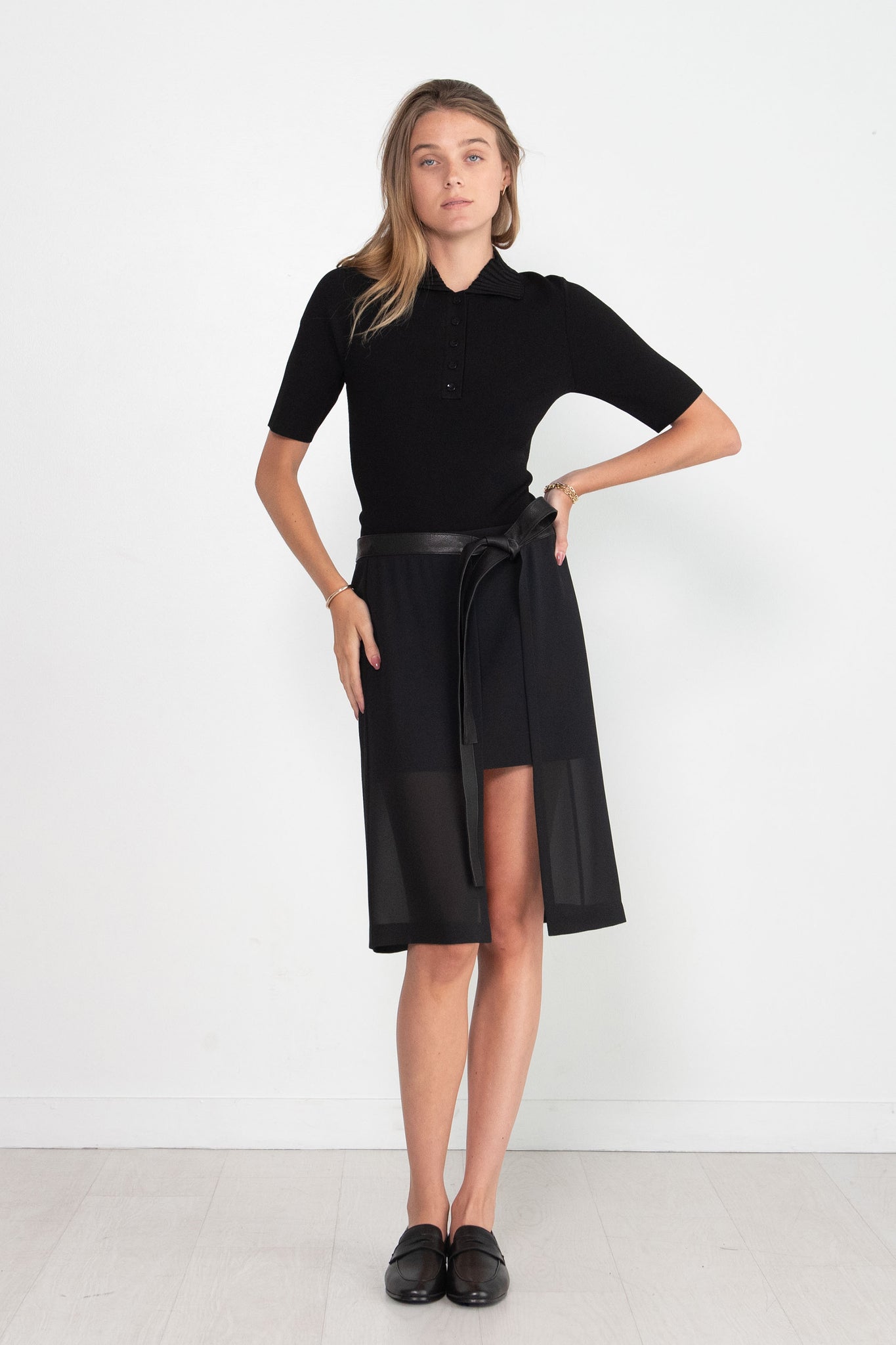 proenza schouler - Silk Viscose Polo Bodysuit, Black