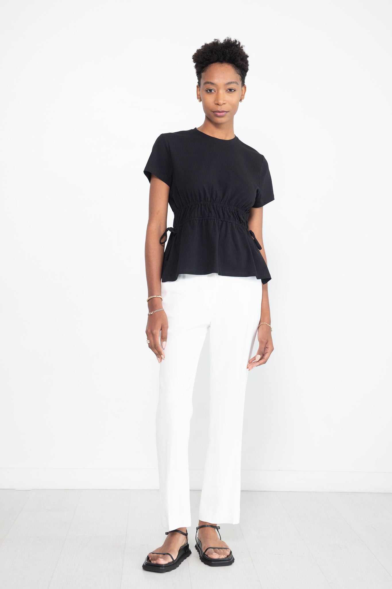 Proenza Schouler White Label - Ruched Side Tie T-Shirt, Black