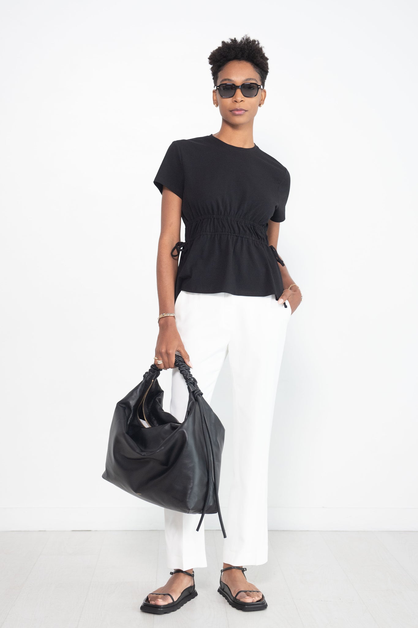 Proenza Schouler White Label - Ruched Side Tie T-Shirt, Black