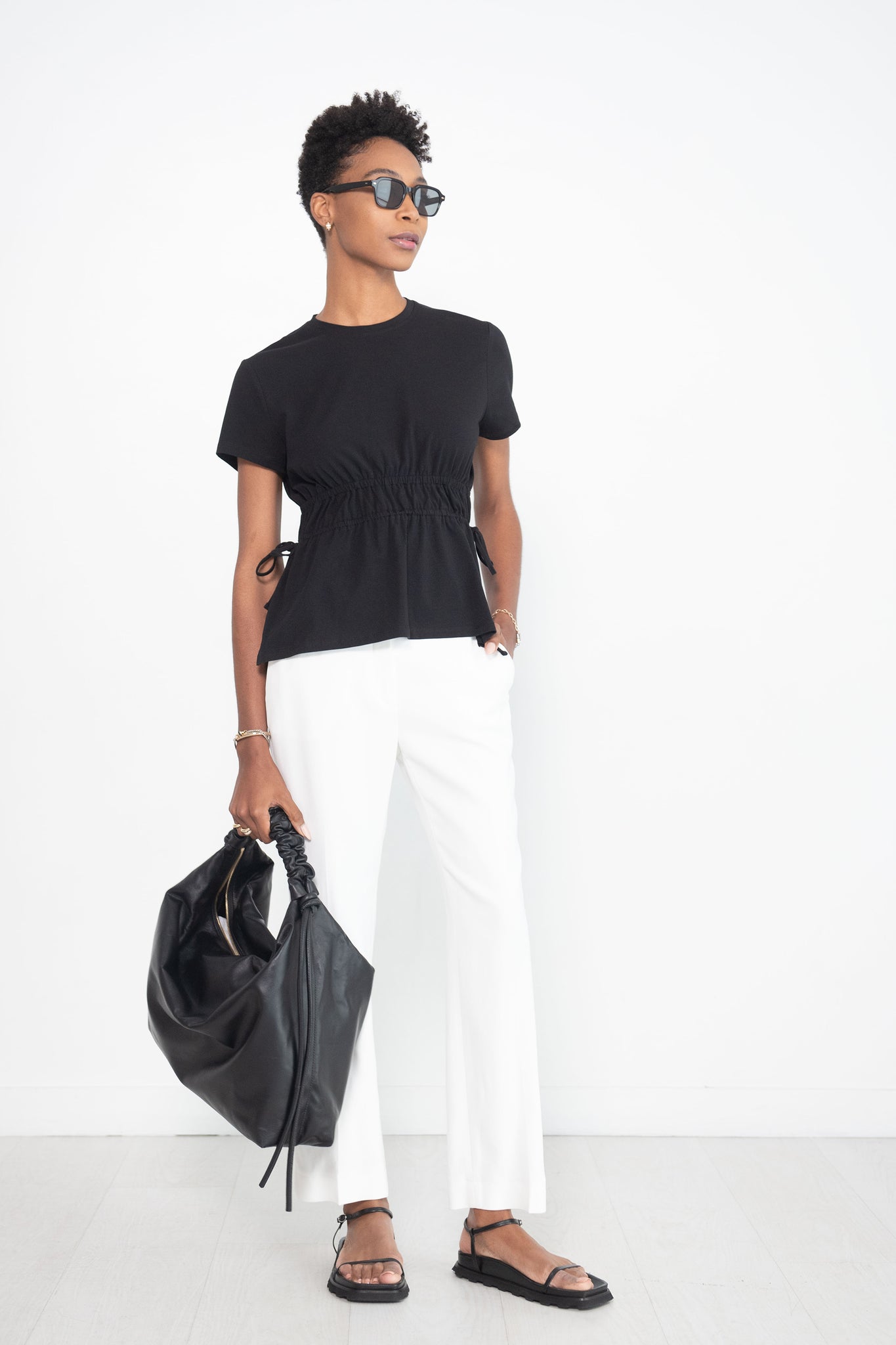 Proenza Schouler White Label - Ruched Side Tie T-Shirt, Black
