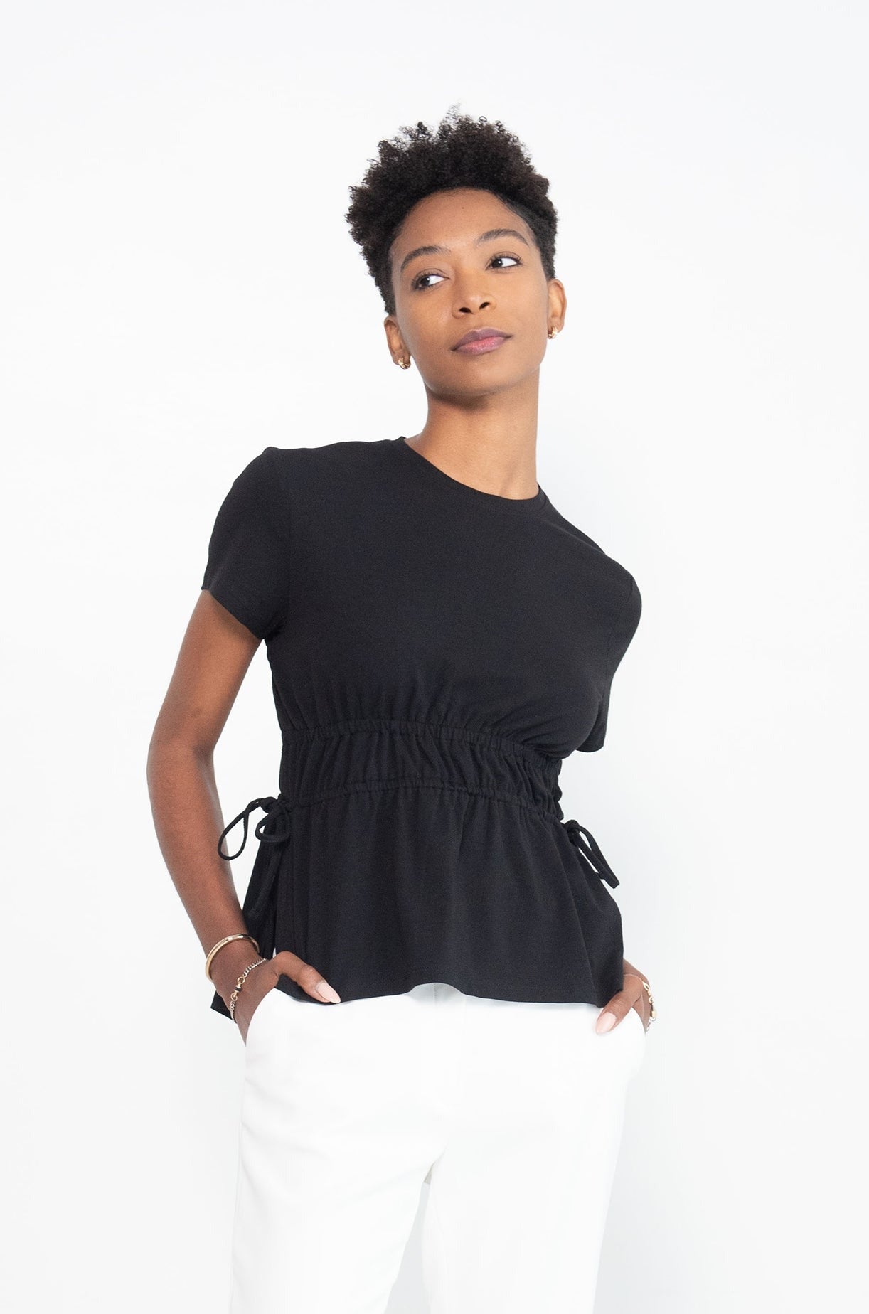 Proenza Schouler White Label - Ruched Side Tie T-Shirt, Black
