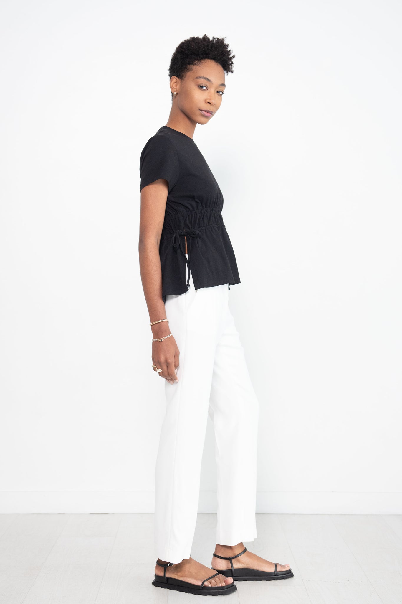 Proenza Schouler White Label - Ruched Side Tie T-Shirt, Black