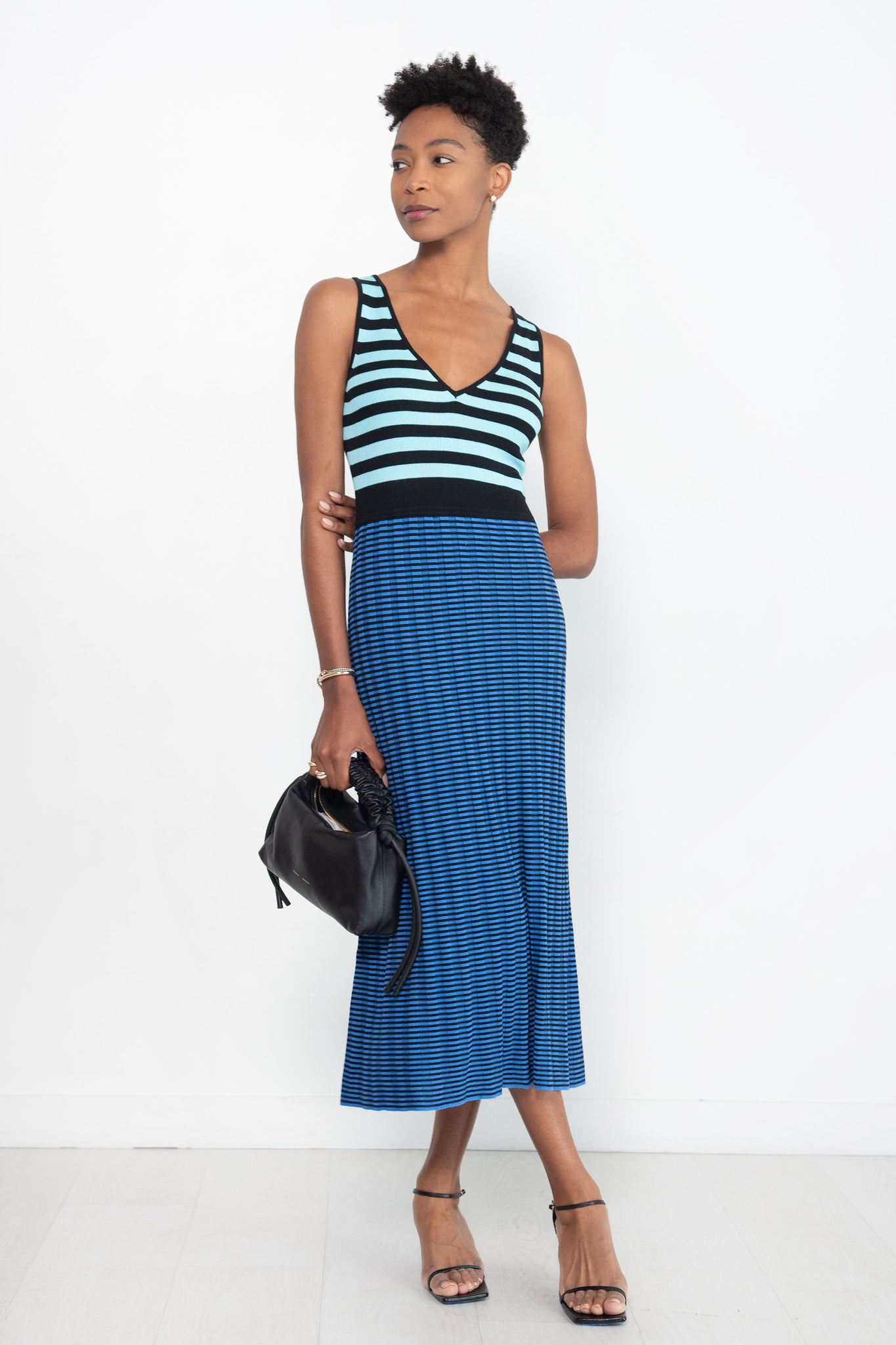 Proenza Schouler White Label - Slinky Stripe Tank Top Dress, Aqua & Oxford Blue