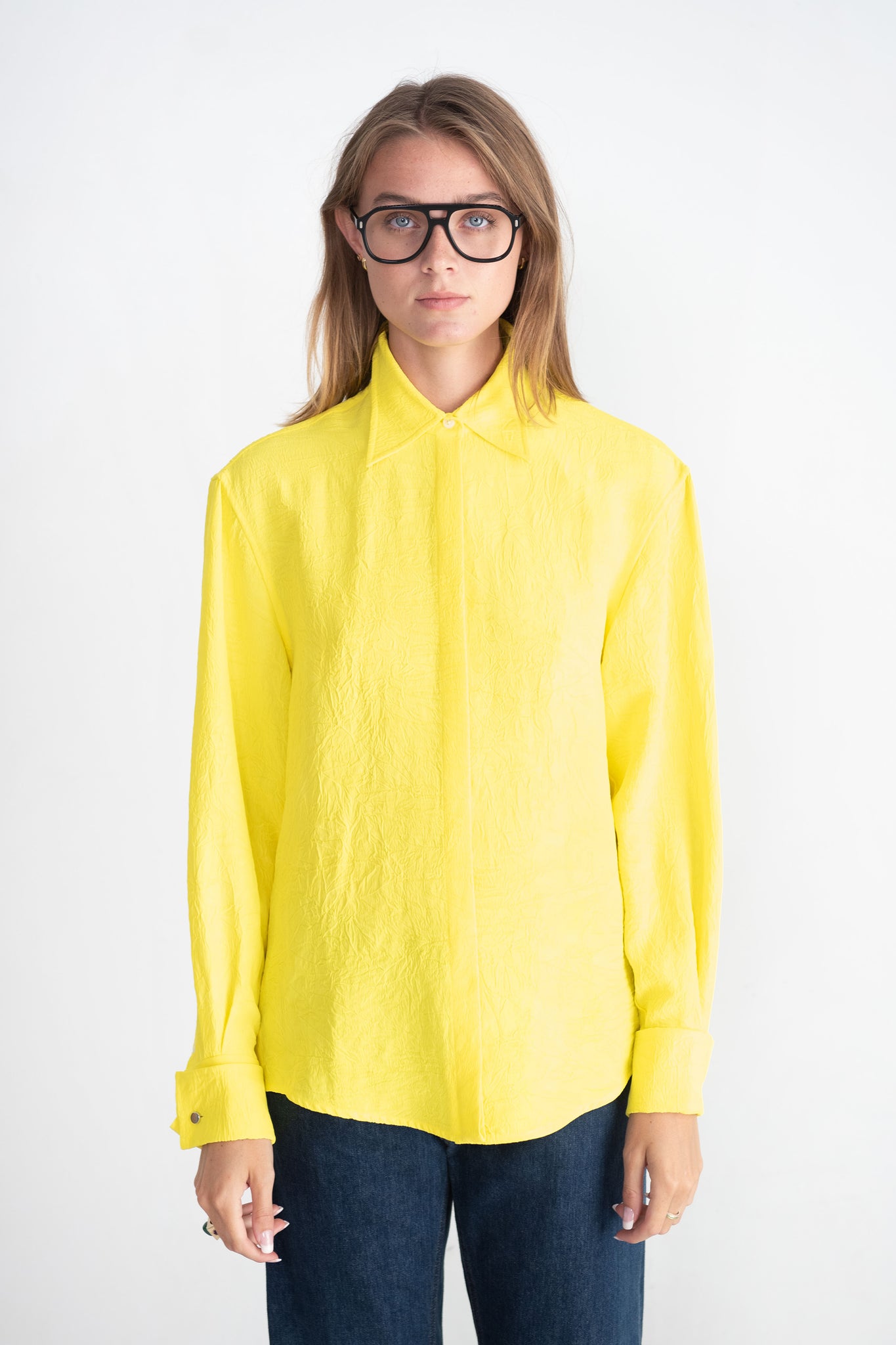 proenza schouler - Crushed Matte Satin Shirt, Yellow