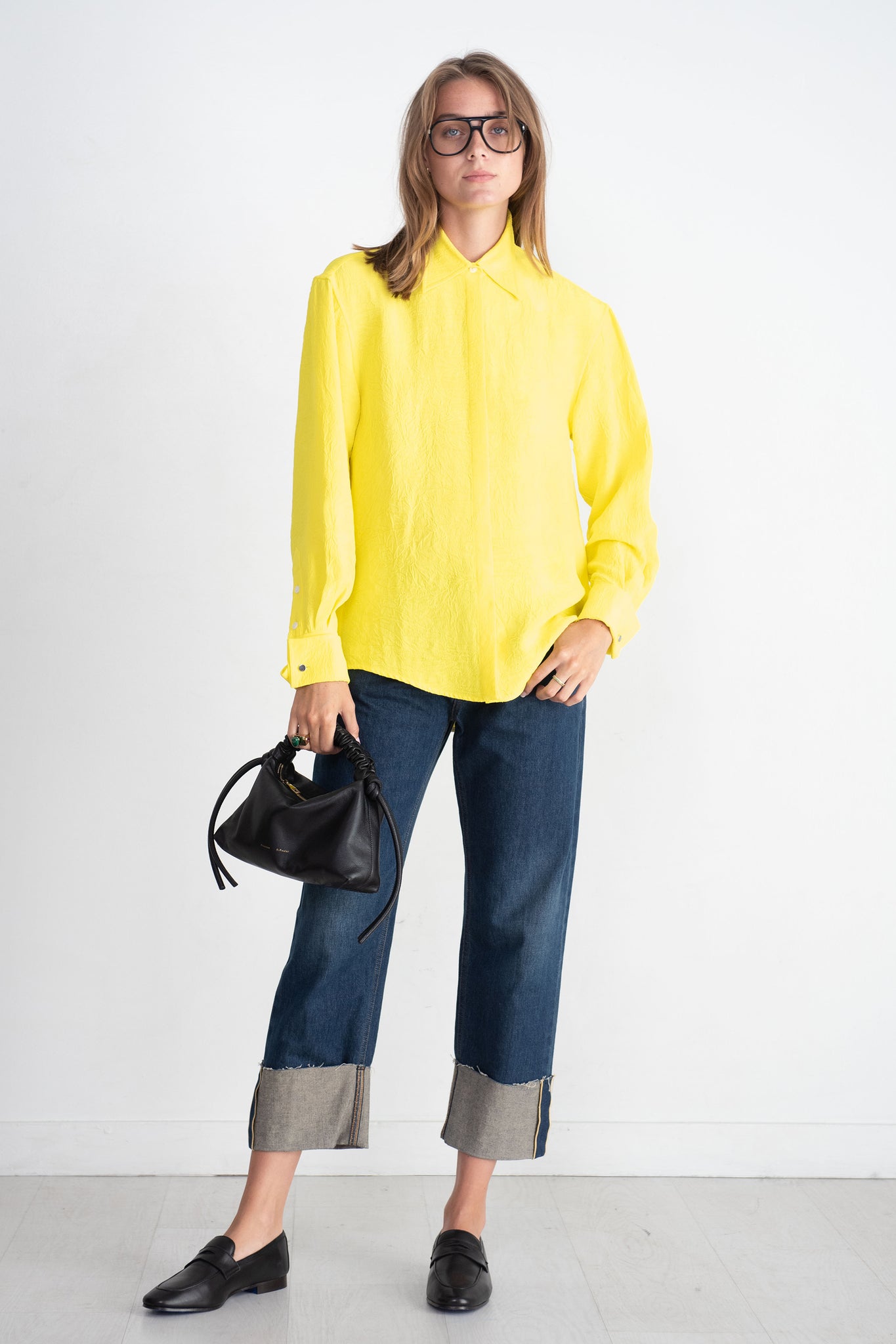 proenza schouler - Crushed Matte Satin Shirt, Yellow
