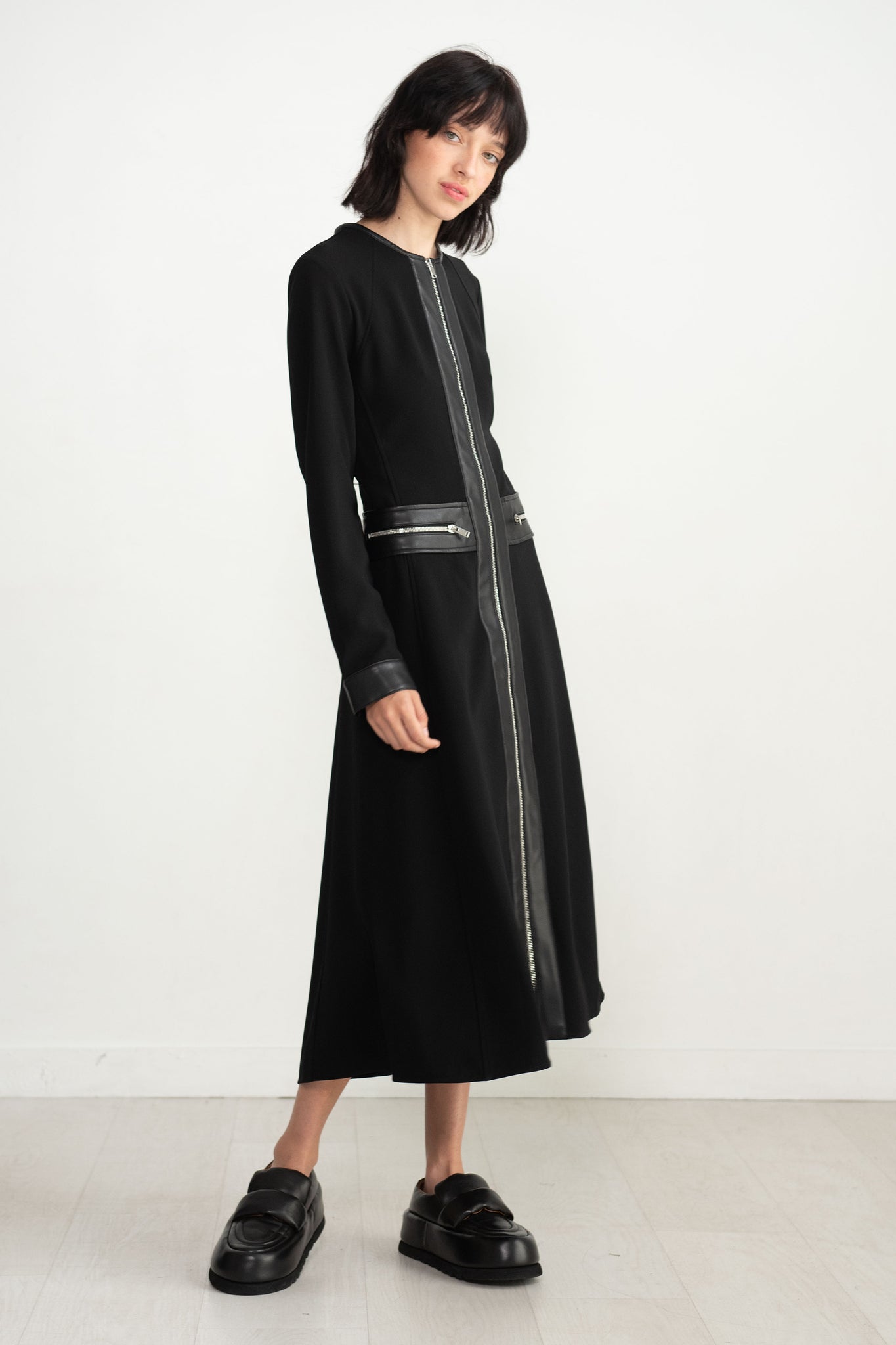 proenza schouler - Matte Viscose Crepe Zip Dress, Black