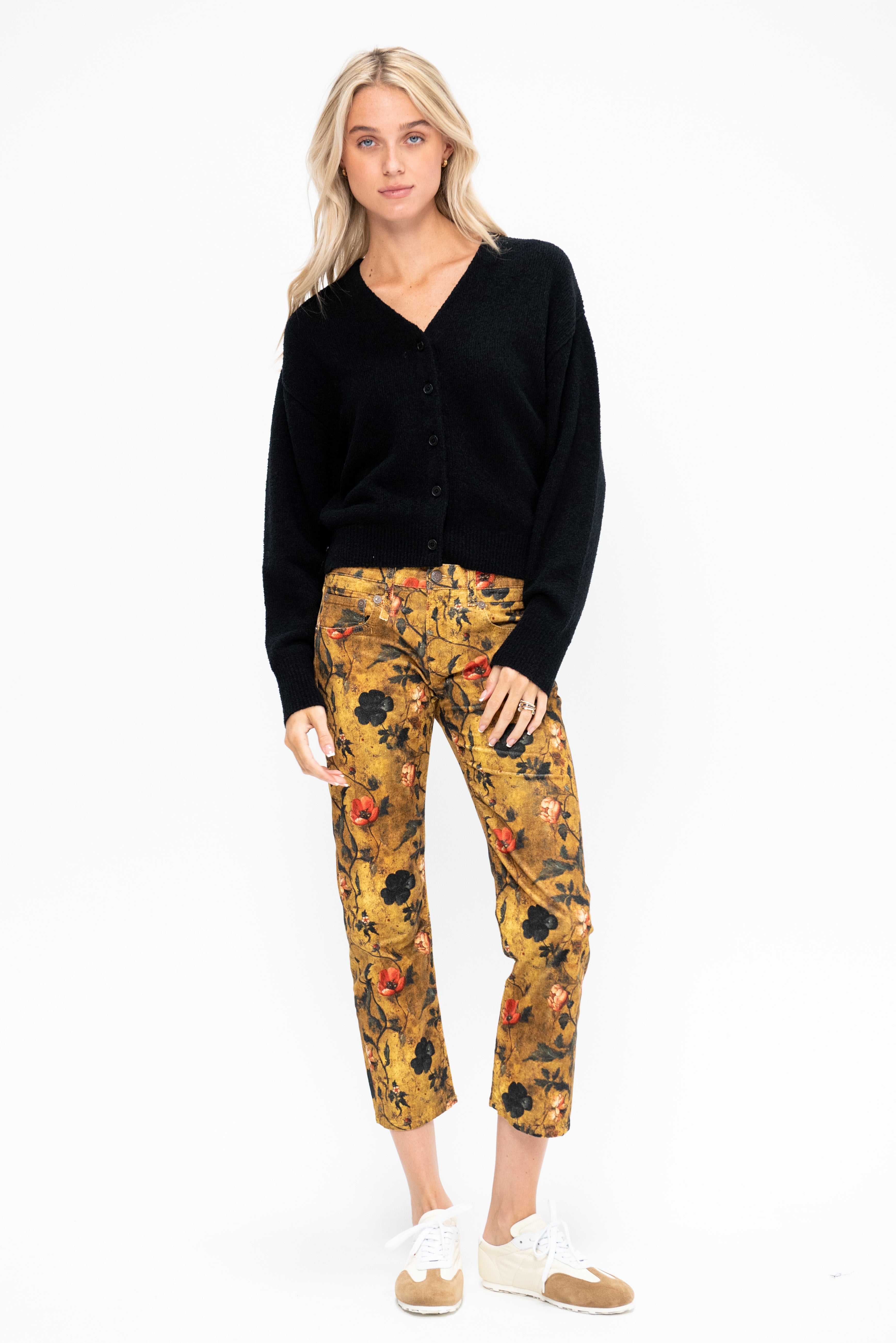 AMERI FLOWER PRINT VELOUR PANTS 36 ネイビー Ameri（アメリ）の「FLOWER PRINT VELOUR PANTS（その他パンツ