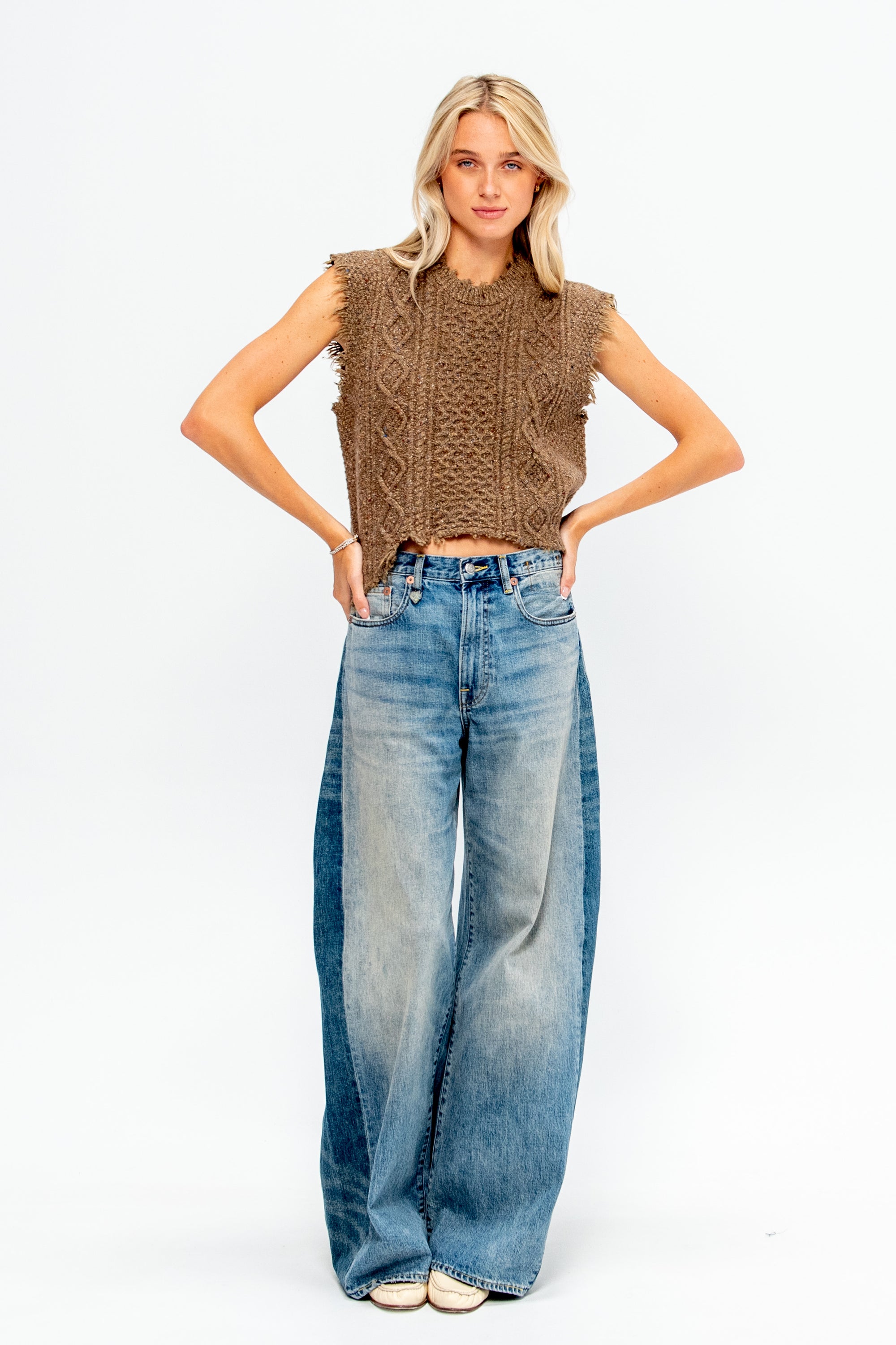 Boyfriend Cable Sweater Vest, Brown Tweed
