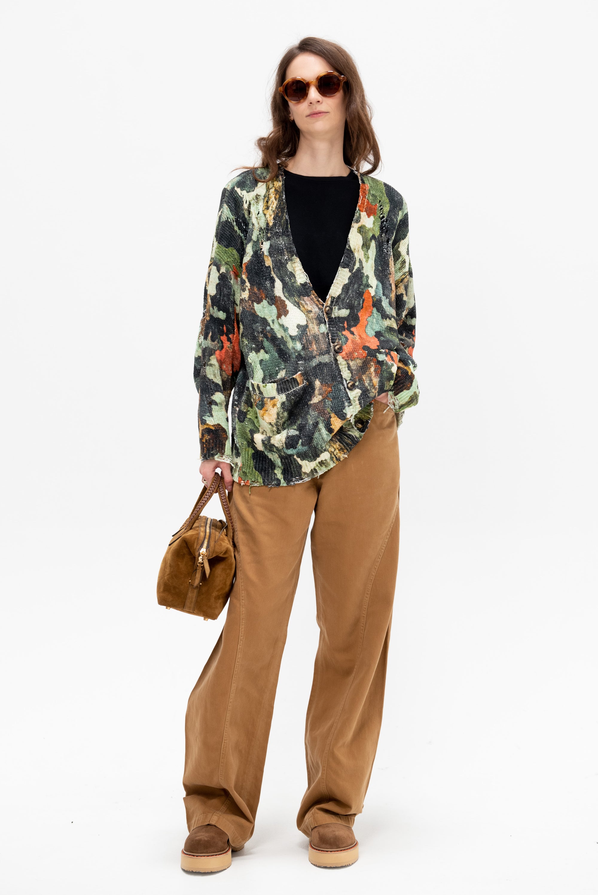 Printed Oversized Cardigan, Light Camo Green