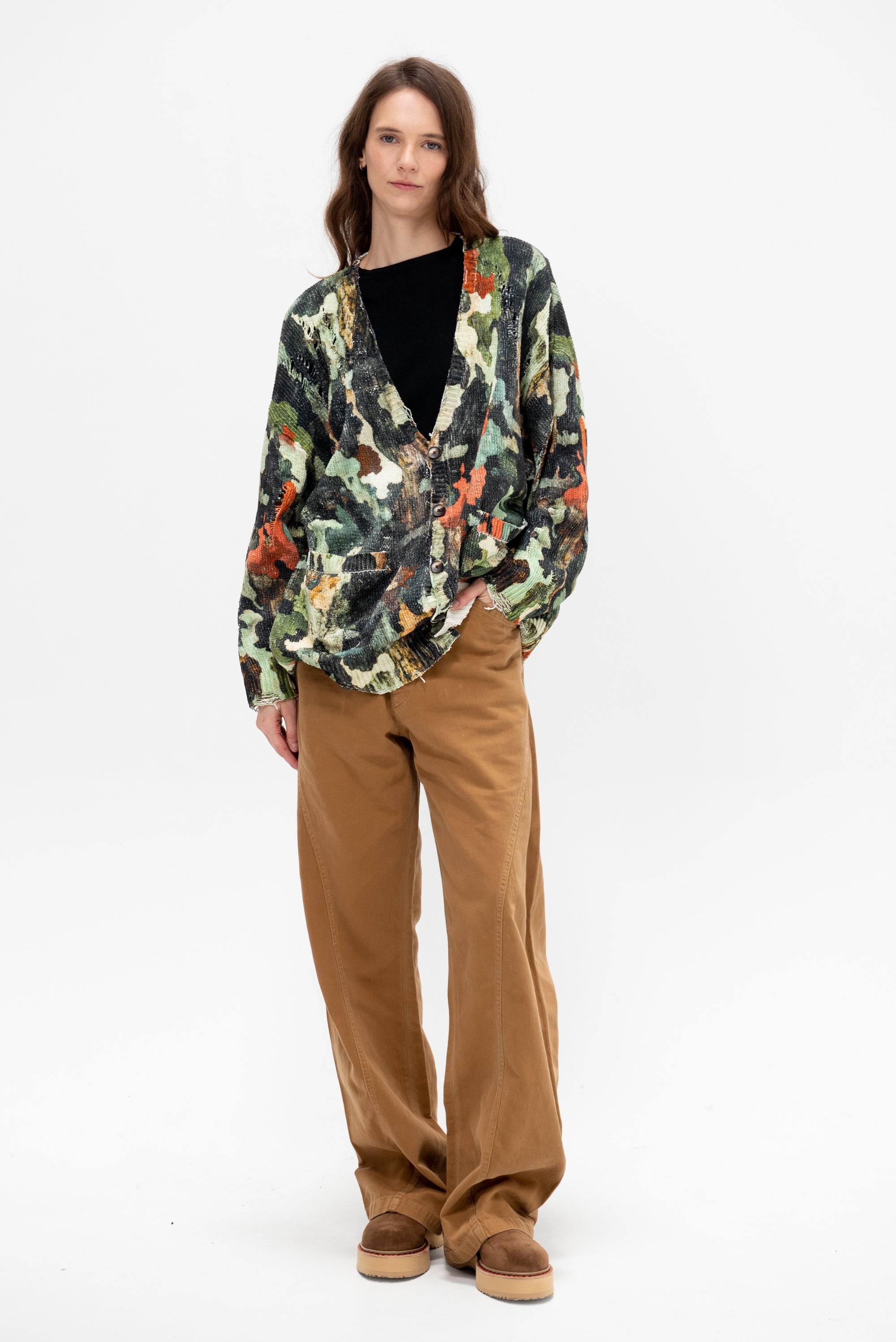Printed Oversized Cardigan, Light Camo Green