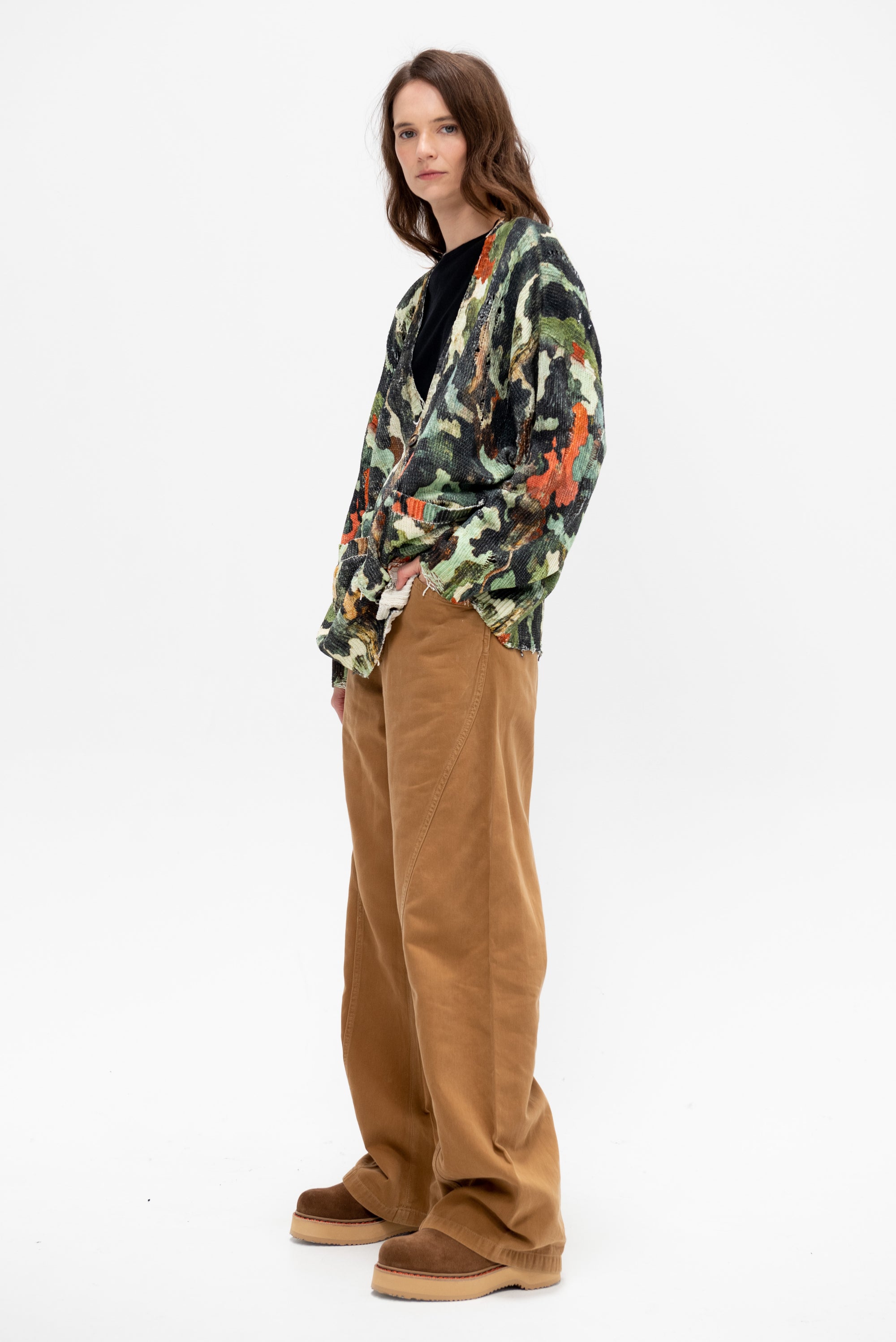 Printed Oversized Cardigan, Light Camo Green
