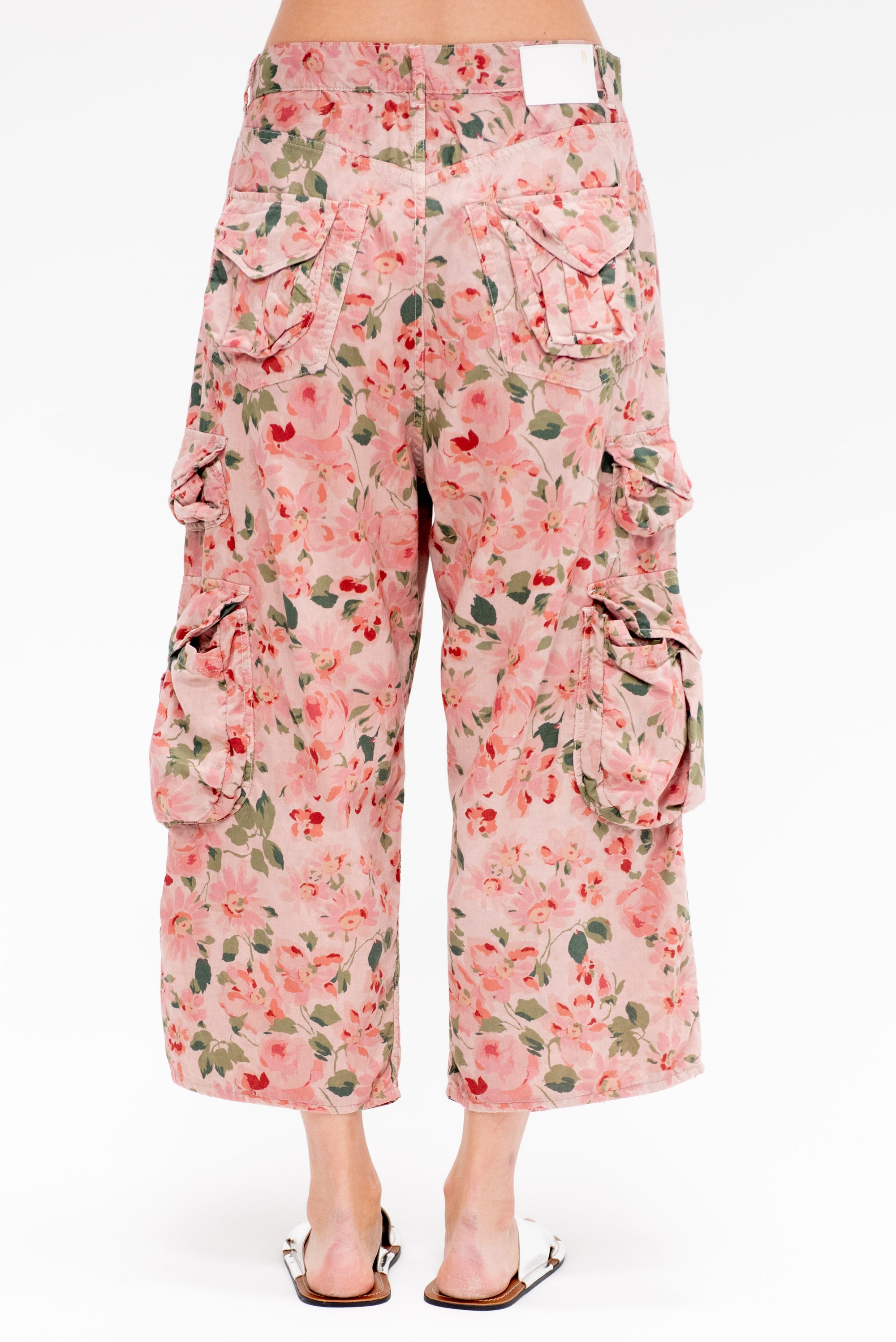 Cropped Multi Pocket Cargo, Pink Floral