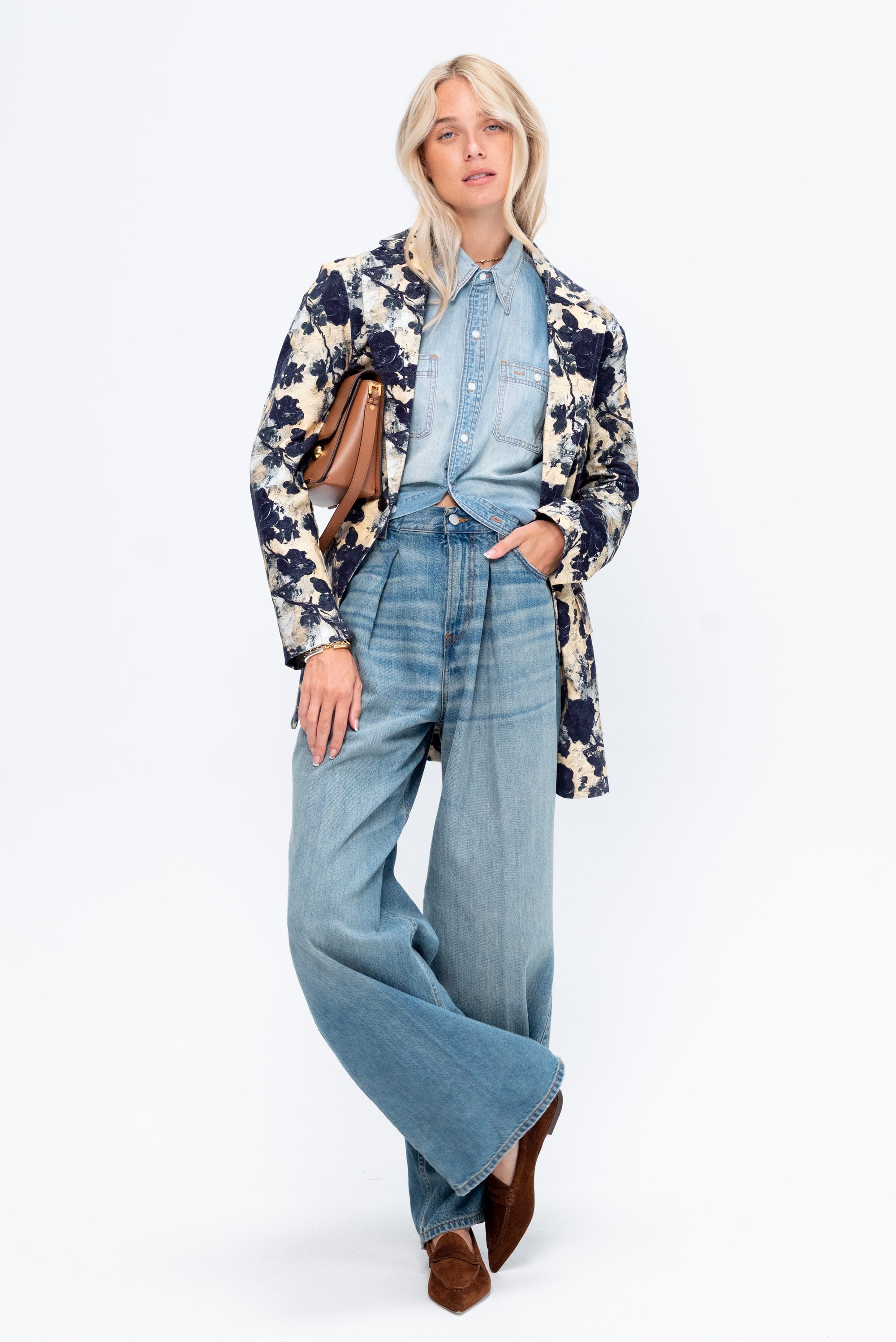 Warp Around Denim Work Shirt, River Blue
