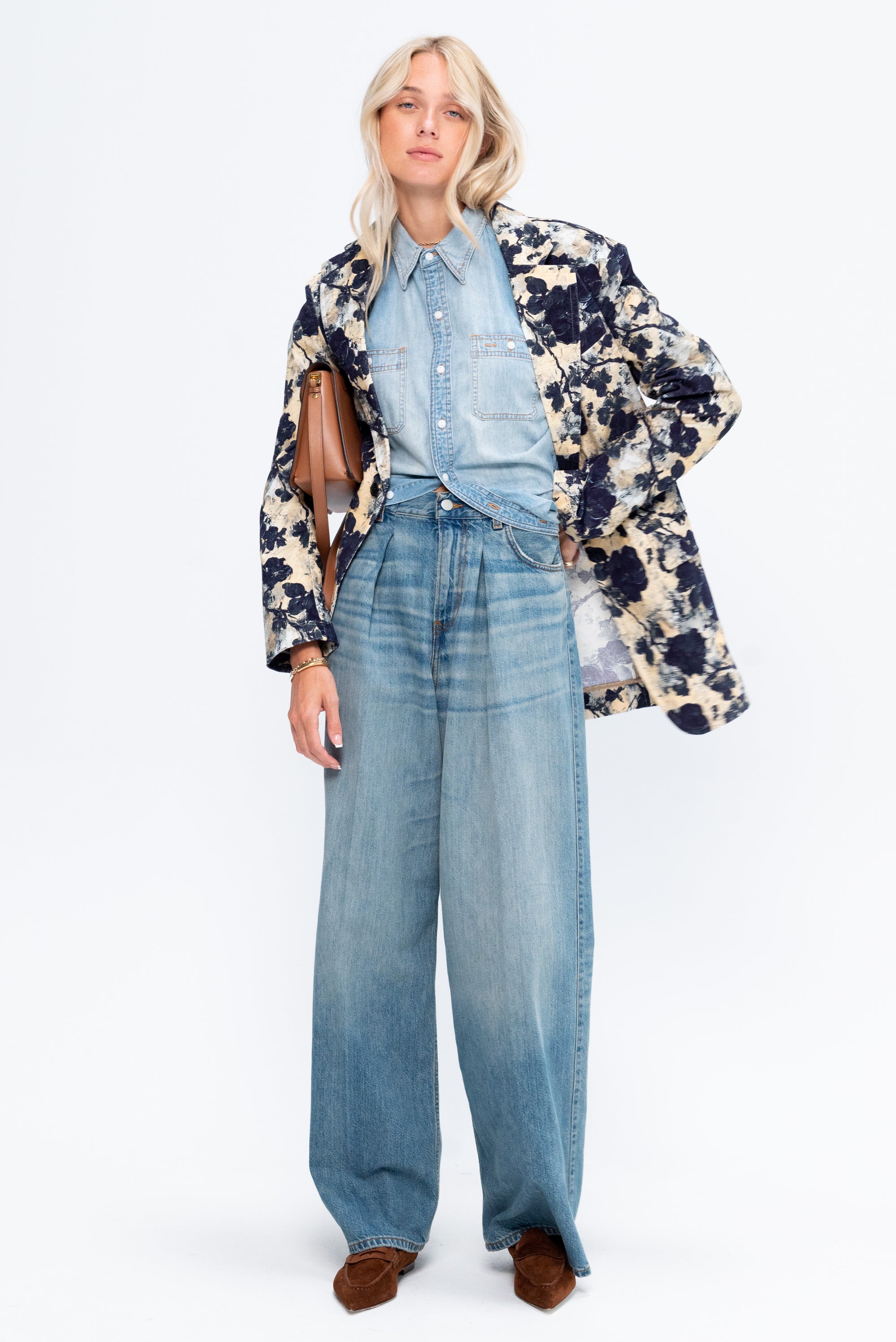Warp Around Denim Work Shirt, River Blue