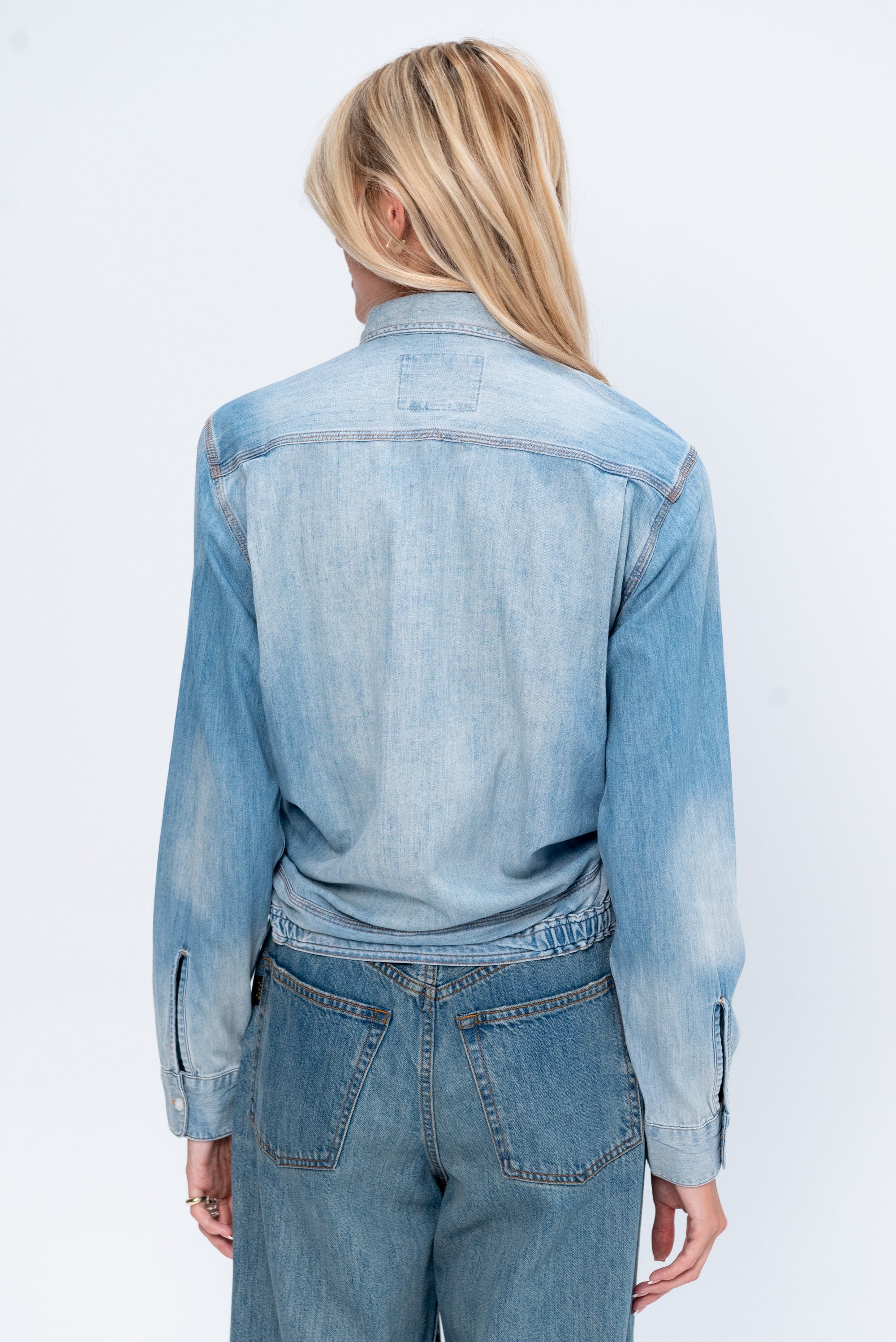 Warp Around Denim Work Shirt, River Blue